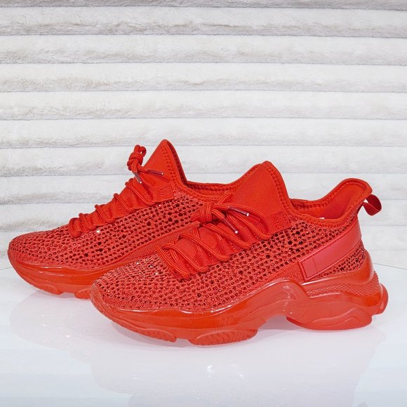 Comfy Cush Red Jelly Sole Slip On Pull Tie Running Tennis Shoes Sneakers - Picture 4 of 13